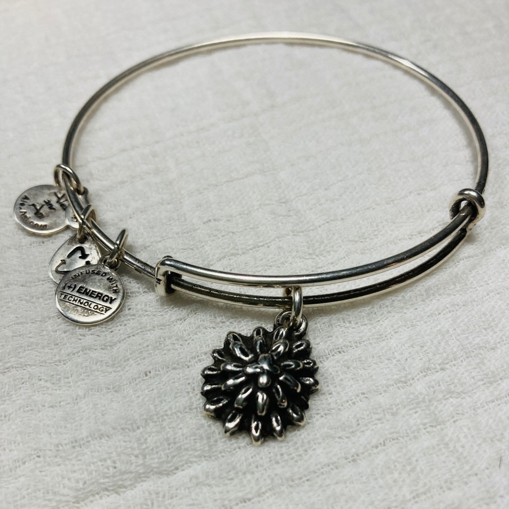 Alex & Ani Water Lily Charm Bangle Bracelet Silver